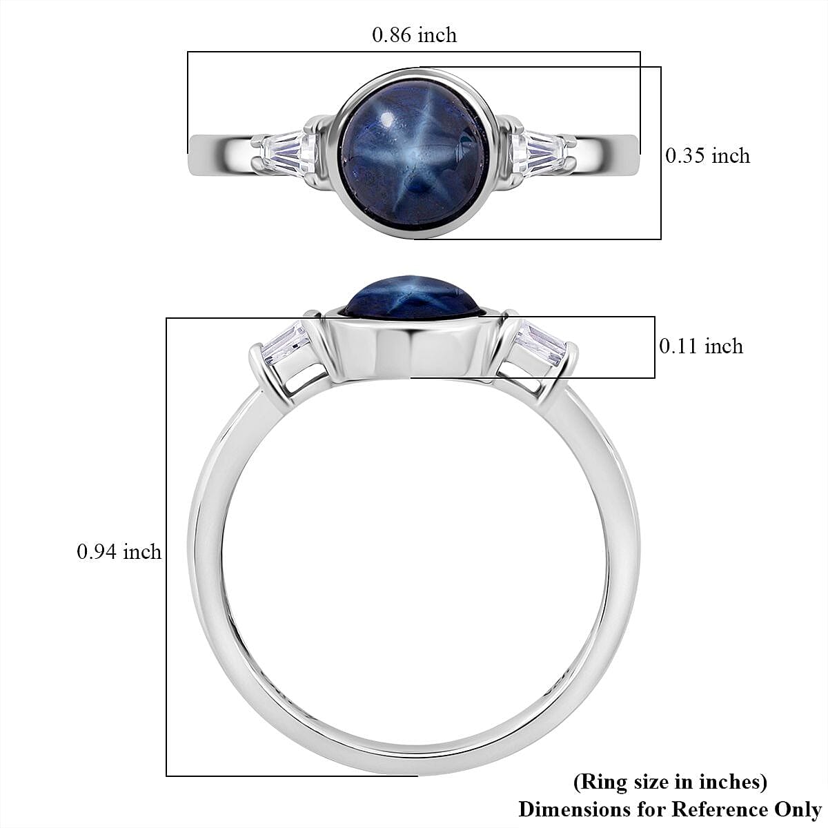 D'Joy Premium Blue Star Sapphire (DF) and Moissanite 2.65 ctw Ring in Rhodium Over Sterling Silver (Size 6.0) image number 5