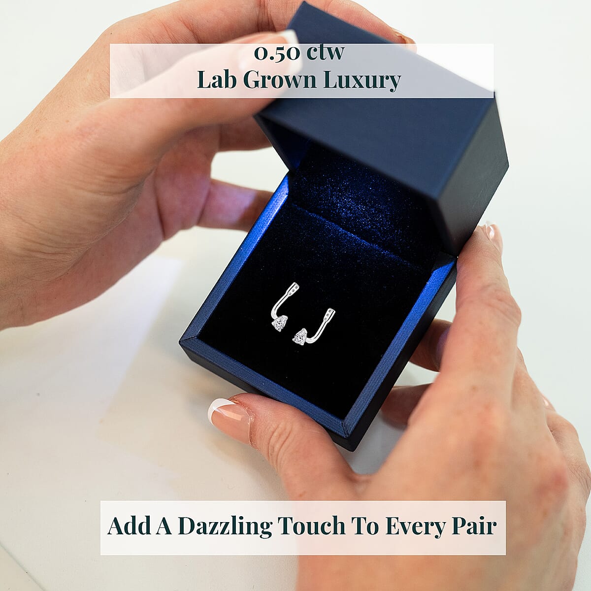 Luxuriant Lab Grown Diamond G-H SI 0.50 ctw Earrings Jacket in Rhodium Over Sterling Silver image number 5