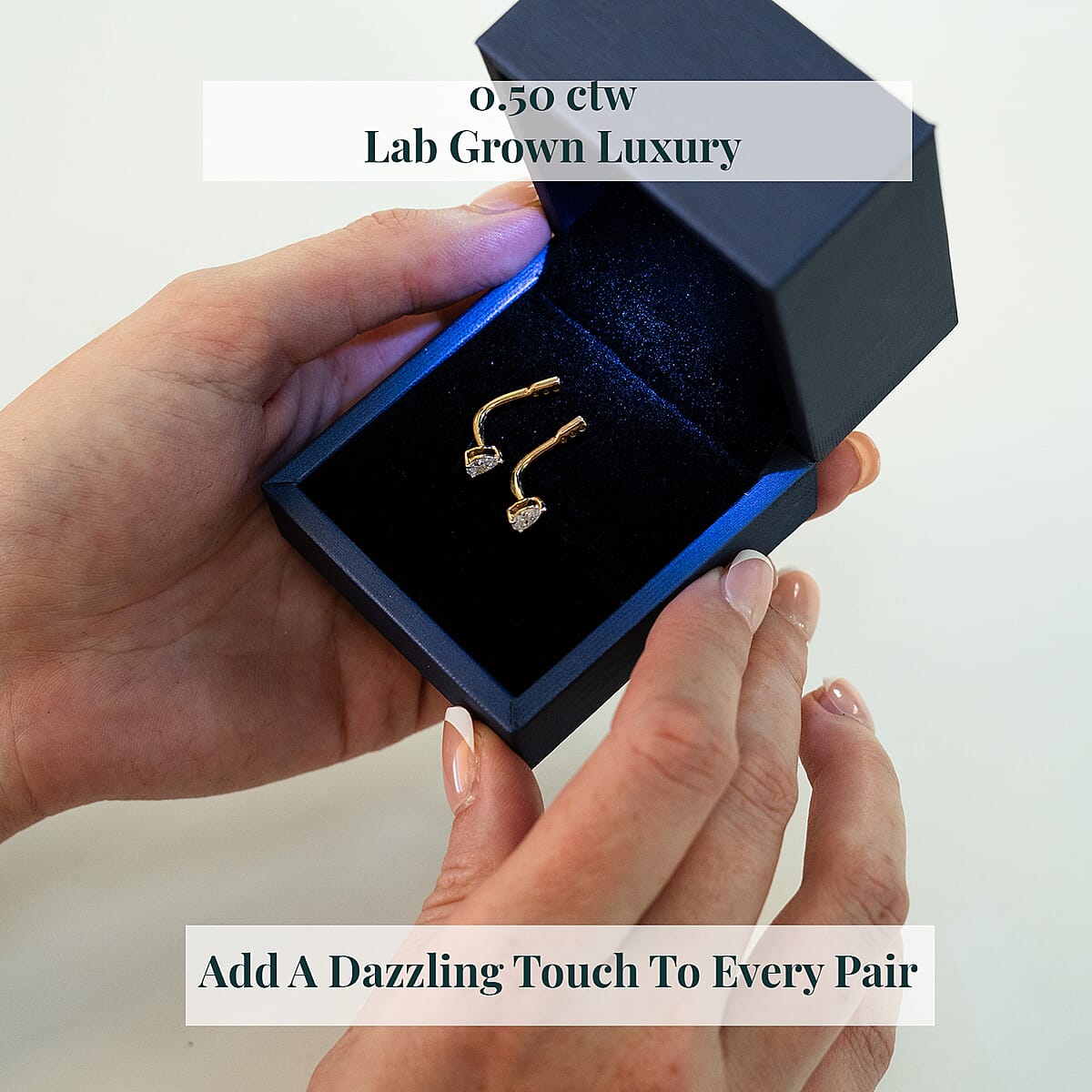 Luxuriant Lab Grown Diamond G-H SI 0.50 ctw Earrings Jacket in 18K Vermeil Yellow Gold Over Sterling Silver image number 5