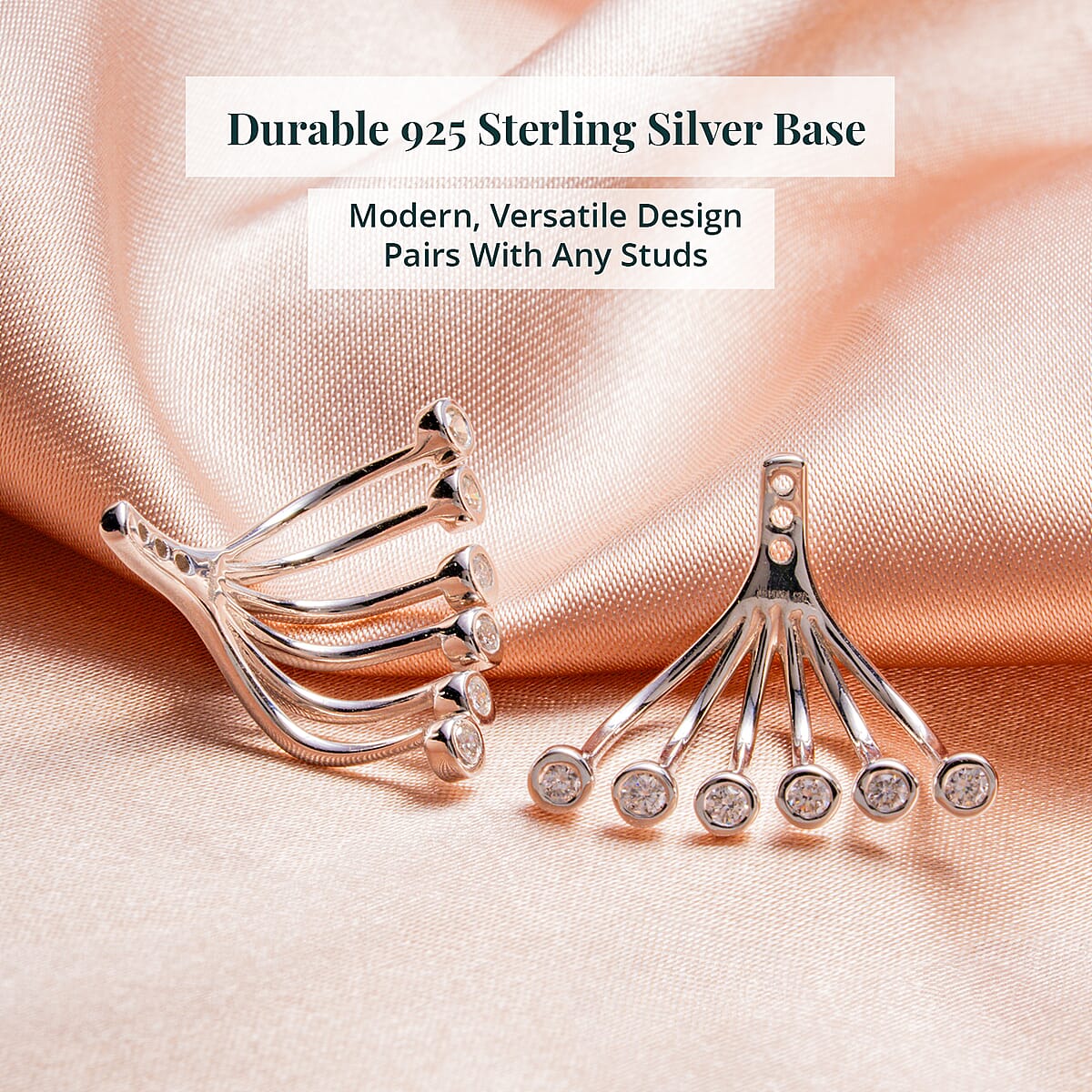 Luxuriant Lab Grown Diamond G-H SI 0.40 ctw Earrings Jacket in Rhodium Over Sterling Silver image number 4