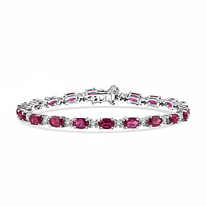 Doorbuster D’Joy Niassa Ruby (FF) and White Zircon 14.65 ctw Four Leaf Clover Bracelet in Rhodium Over Sterling Silver (7.25 In)