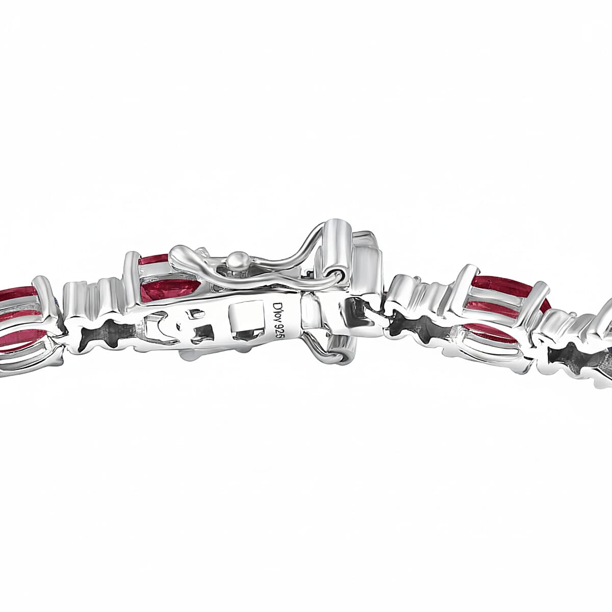 Doorbuster D’Joy Niassa Ruby (FF) and White Zircon 14.65 ctw Four Leaf Clover Bracelet in Rhodium Over Sterling Silver (7.25 In) image number 3