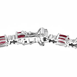 D'Joy Niassa Ruby (FF) and White Zircon 14.65 ctw Four Leaf Clover Bracelet in Rhodium Over Sterling Silver (7.25 In)