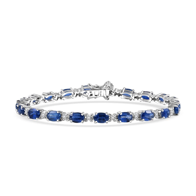 D'Joy Kashmir Kyanite and White Zircon 12.85 ctw Four Leaf Clover Bracelet in Rhodium Over Sterling Silv (7.25 In)
