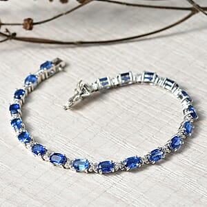 Doorbuster D&rsquo;Joy Kashmir Kyanite and White Zircon 12.85 ctw Four Leaf Clover Bracelet in Rhodium Over Sterling Silv (7.25 In)