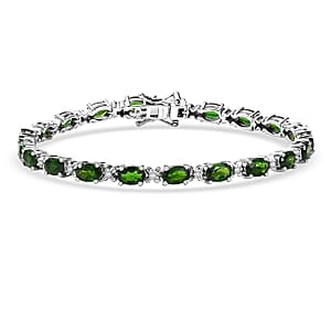 Doorbuster D’Joy Chrome Diopside and White Zircon 9.75 ctw Four Leaf Clover Bracelet in Rhodium Over Sterling Silver (7.25 In)