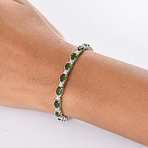 D'Joy Chrome Diopside and White Zircon 9.75 ctw Four Leaf Clover Bracelet in Rhodium Over Sterling Silver (7.25 In)