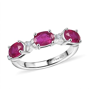 Doorbuster D’Joy Niassa Ruby (FF) and White Zircon 2.25 ctw Four Leaf Clover Ring in Rhodium Over Sterling Silver (Size 10.0)