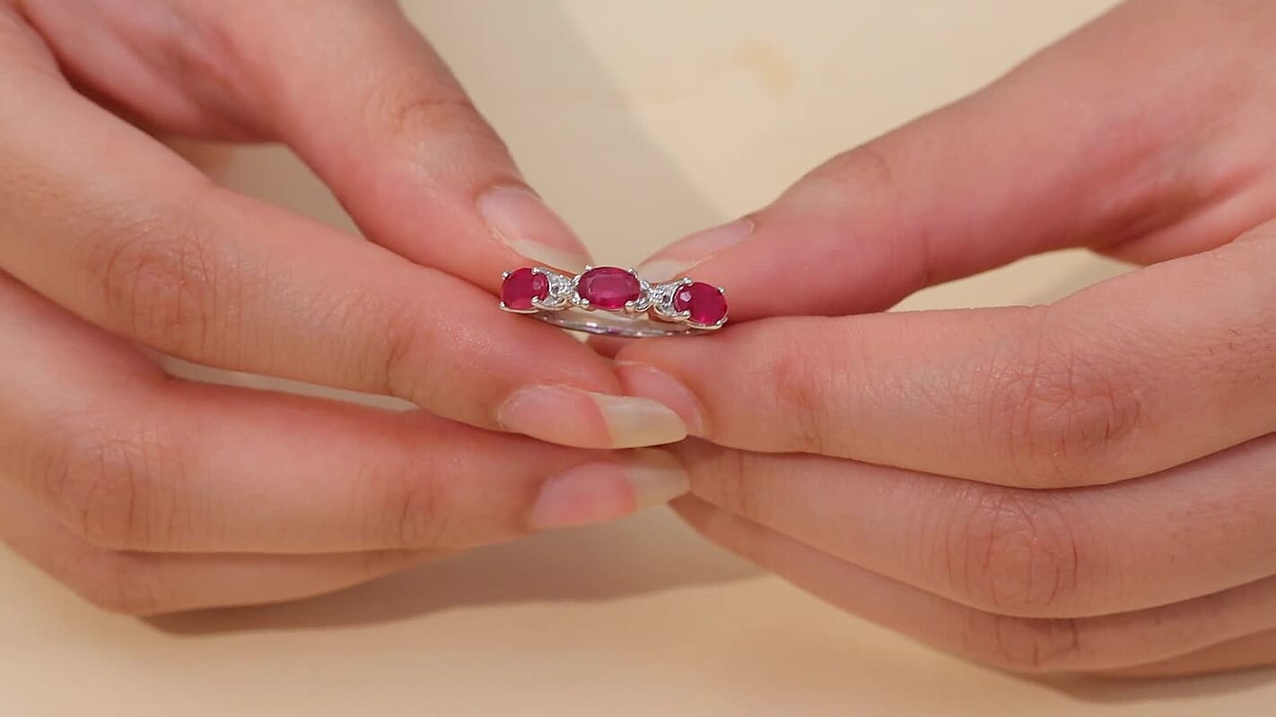 D’Joy Niassa Ruby (FF), White Zircon Ring in Rhodium Over Sterling Silver (Size 7.0) 2.25 ctw