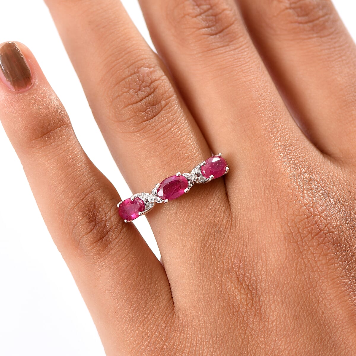 D’Joy Niassa Ruby (FF), White Zircon Ring in Rhodium Over Sterling Silver (Size 7.0) 2.25 ctw image number 2