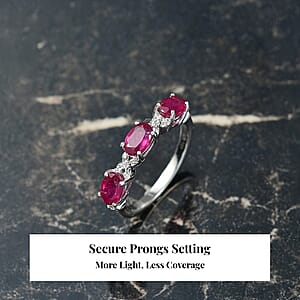 Doorbuster D&rsquo;Joy Niassa Ruby (FF) and White Zircon 2.25 ctw Four Leaf Clover Ring in Rhodium Over Sterling Silver (Size 10.0)