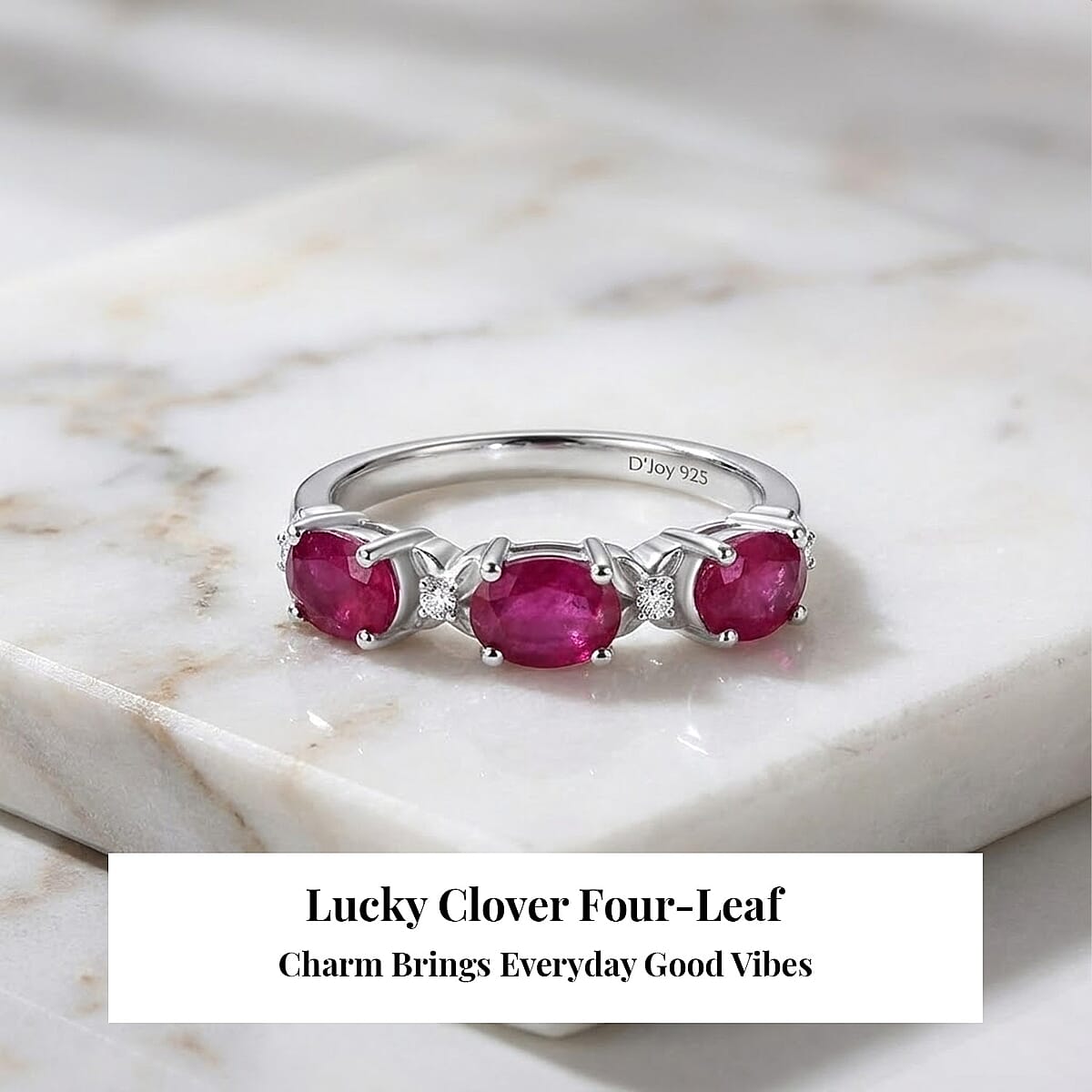 D'Joy Niassa Ruby (FF) and White Zircon 2.25 ctw Four Leaf Clover Ring in Rhodium Over Sterling Silver (Size 8.0) image number 4