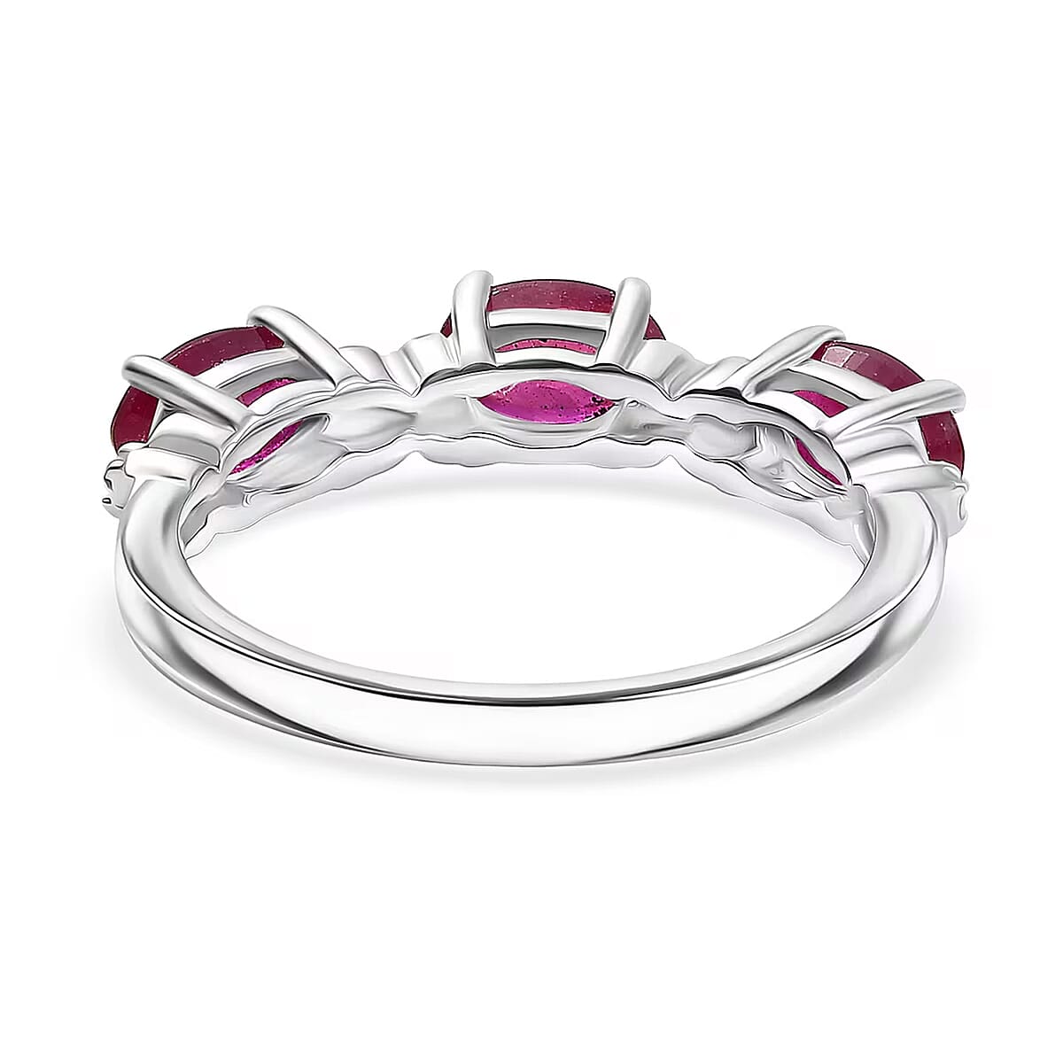 D'Joy Niassa Ruby (FF) and White Zircon 2.25 ctw Four Leaf Clover Ring in Rhodium Over Sterling Silver (Size 8.0) image number 7