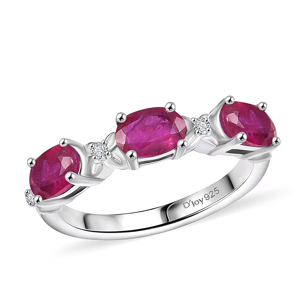 D'Joy Niassa Ruby (FF) and White Zircon 2.25 ctw Four Leaf Clover Ring in Rhodium Over Sterling Silver (Size 9.0) image number 0