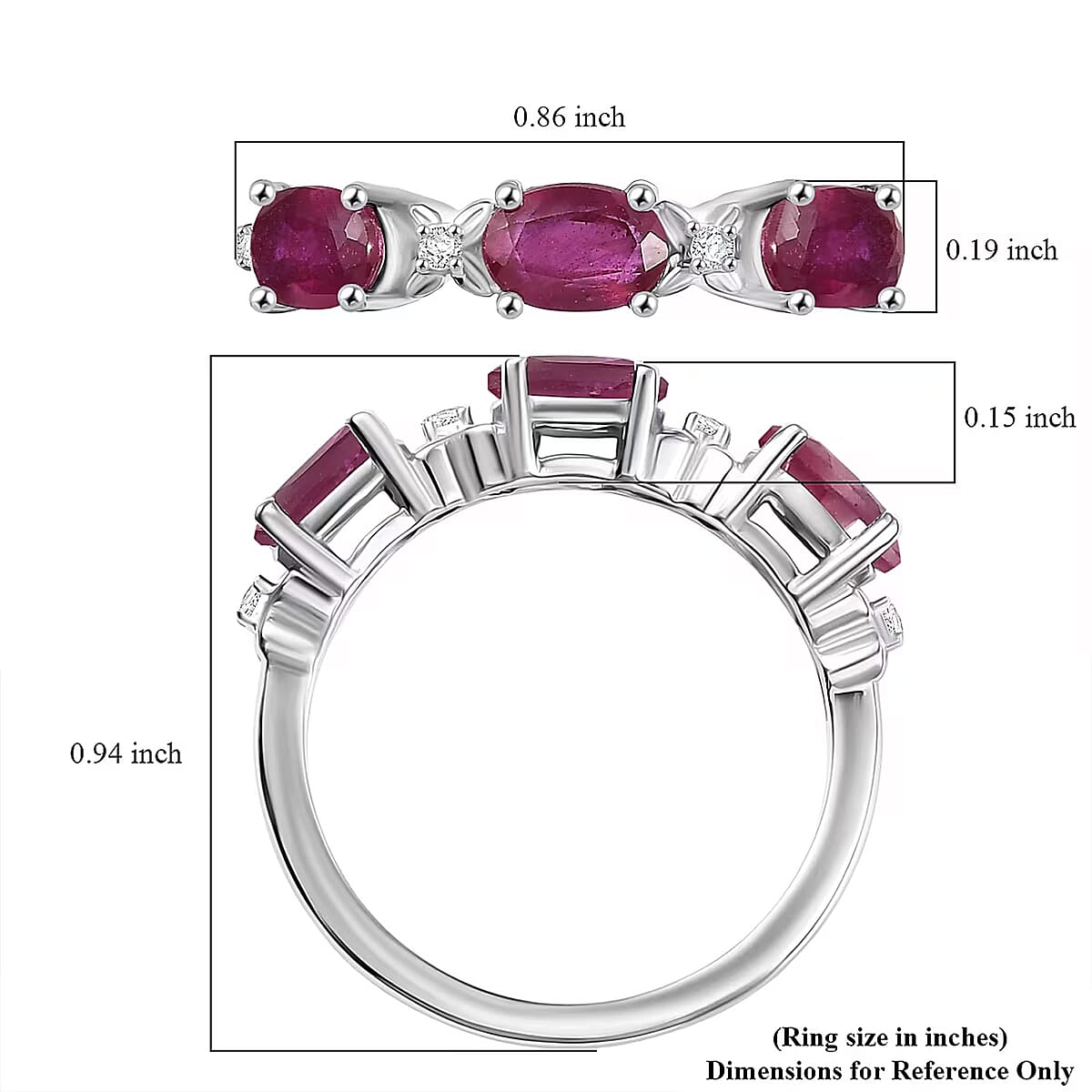 D'Joy Niassa Ruby (FF) and White Zircon 2.25 ctw Four Leaf Clover Ring in Rhodium Over Sterling Silver (Size 9.0) image number 6