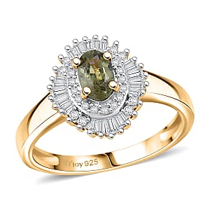 D'Joy Ambanja Demantoid Garnet and Diamond 0.90 ctw Sunburst Ring in 18K Vermeil Yellow Gold Over Sterling Silver (Size 10.0)