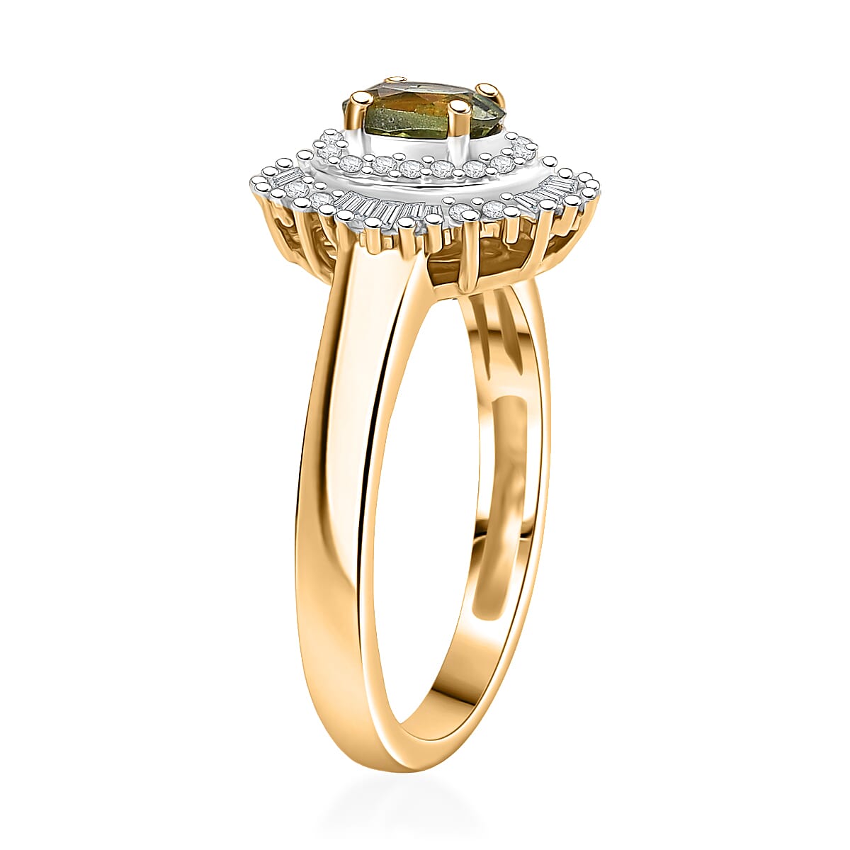 D'Joy Ambanja Demantoid Garnet and Diamond 0.90 ctw Sunburst Ring in 18K Vermeil Yellow Gold Over Sterling Silver (Size 10.0) image number 3