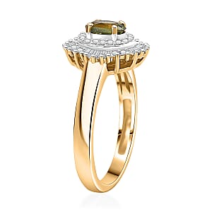 D'Joy Ambanja Demantoid Garnet and Diamond 0.90 ctw Sunburst Ring in 18K Vermeil Yellow Gold Over Sterling Silver (Size 5.0)