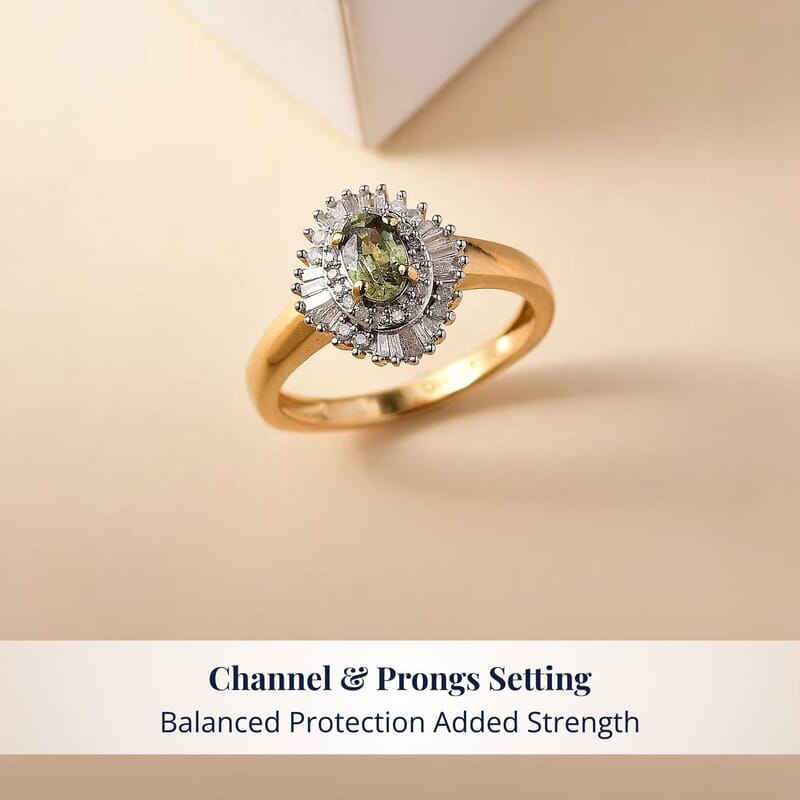 D'Joy Ambanja Demantoid Garnet and Diamond 0.90 ctw Sunburst Ring in 18K Vermeil Yellow Gold Over Sterling Silver (Size 5.0)
