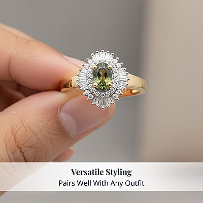 D'Joy Ambanja Demantoid Garnet and Diamond 0.90 ctw Sunburst Ring in 18K Vermeil Yellow Gold Over Sterling Silver (Size 5.0)