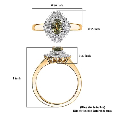 D'Joy Ambanja Demantoid Garnet and Diamond 0.90 ctw Sunburst Ring in 18K Vermeil Yellow Gold Over Sterling Silver (Size 5.0)