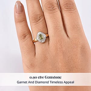 D'Joy Ambanja Demantoid Garnet and Diamond 0.90 ctw Sunburst Ring in 18K Vermeil Yellow Gold Over Sterling Silver (Size 6.0)
