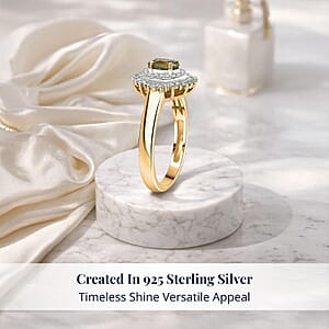 D'Joy Ambanja Demantoid Garnet and Diamond 0.90 ctw Sunburst Ring in 18K Vermeil Yellow Gold Over Sterling Silver (Size 6.0)