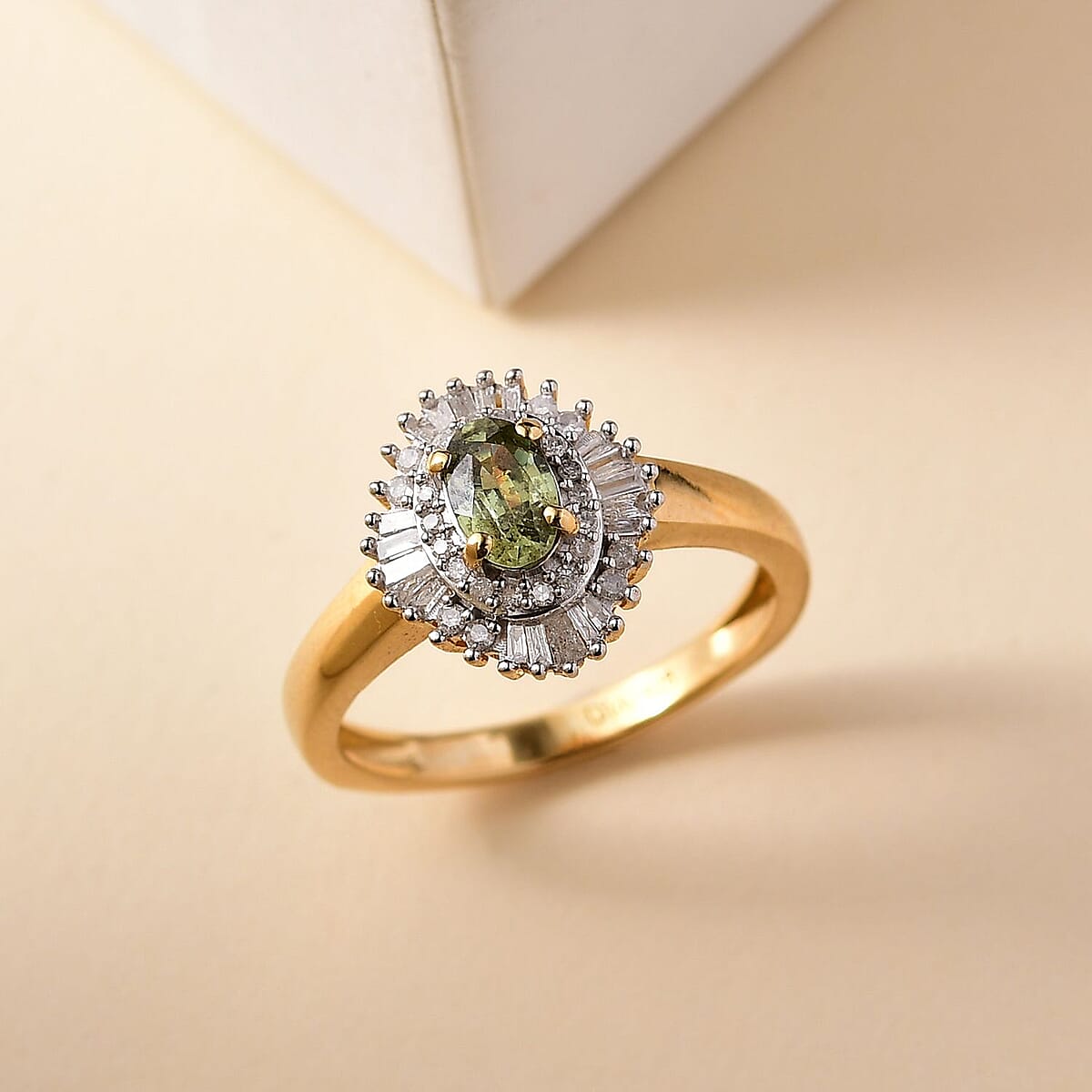D'Joy Ambanja Demantoid Garnet and Diamond 0.90 ctw Sunburst Ring in 18K Vermeil Yellow Gold Over Sterling Silver (Size 7.0) image number 1