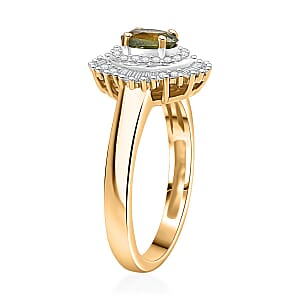 D'Joy Ambanja Demantoid Garnet and Diamond 0.90 ctw Sunburst Ring in 18K Vermeil Yellow Gold Over Sterling Silver (Size 7.0)