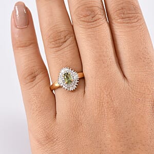 D'Joy Ambanja Demantoid Garnet and Diamond 0.90 ctw Sunburst Ring in 18K Vermeil Yellow Gold Over Sterling Silver (Size 8.0)