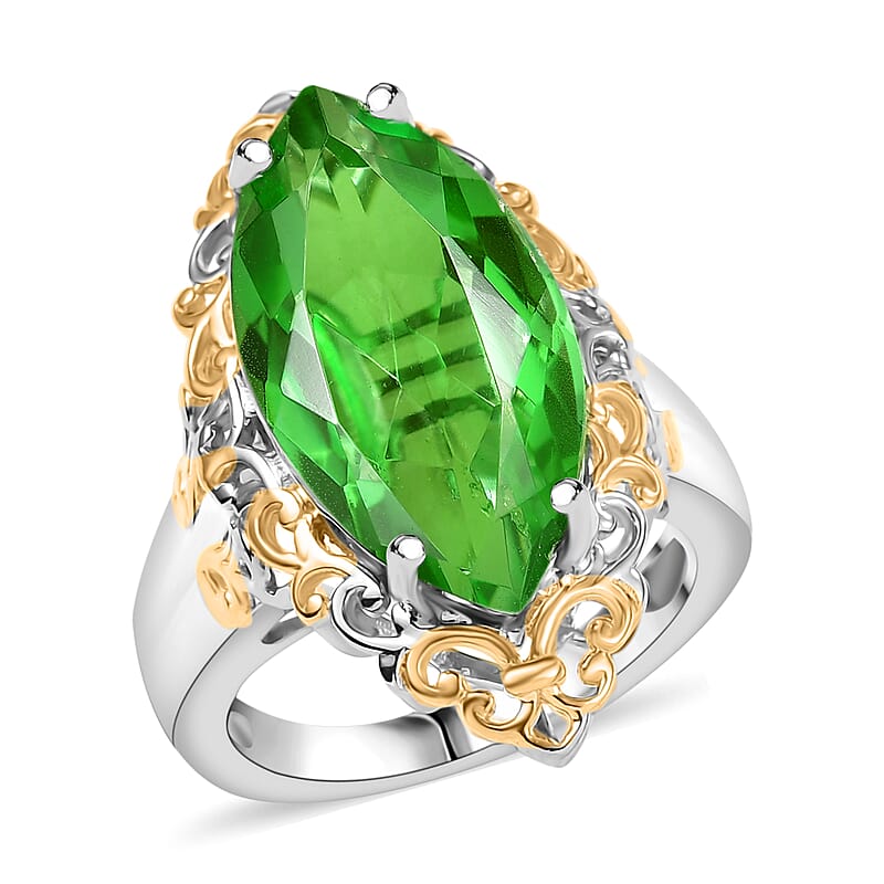 EverTrue Chartreuse Quartz Art Deco Ring in 18K YG Plated and Platinum Bond 10.60 ctw (Size 10.0)