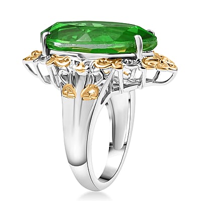 EverTrue Chartreuse Quartz Art Deco Ring in 18K YG Plated and Platinum Bond 10.60 ctw (Size 10.0)