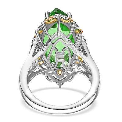 EverTrue Chartreuse Quartz Art Deco Ring in 18K YG Plated and Platinum Bond 10.60 ctw (Size 10.0)