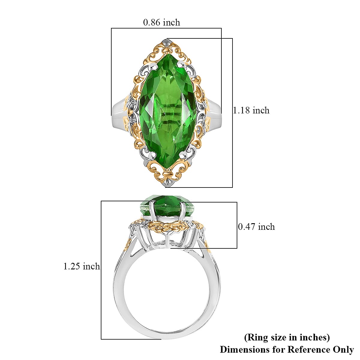 EverTrue Chartreuse Quartz Art Deco Ring in 18K YG Plated and Platinum Bond 10.60 ctw (Size 10.0)