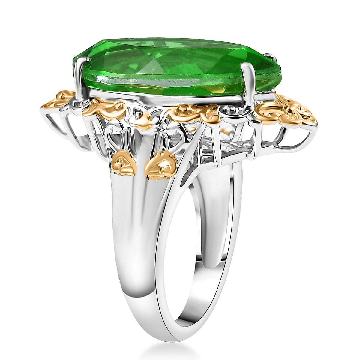 EverTrue Chartreuse Quartz (Triplet) 10.60 ctw Art Deco Ring in 18K YG Plated and Platinum Bond (Size 6.0) image number 3