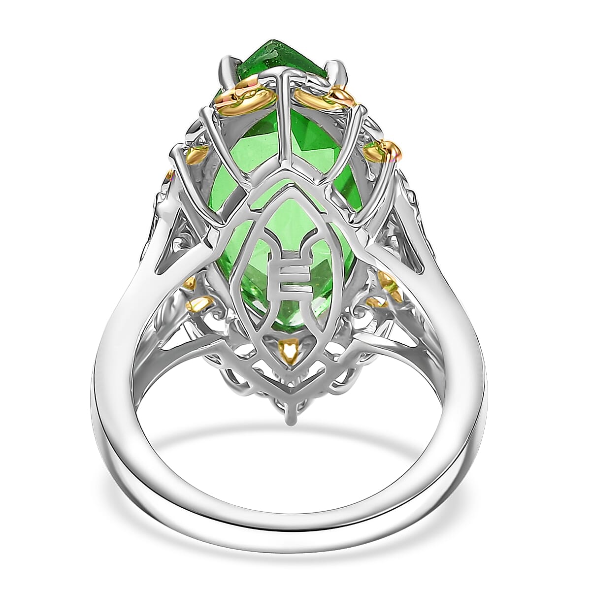 EverTrue Chartreuse Quartz (Triplet) 10.60 ctw Art Deco Ring in 18K YG Plated and Platinum Bond (Size 9.0) image number 4
