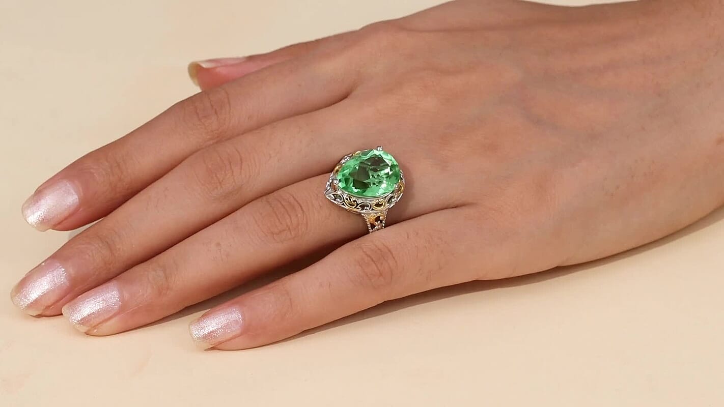 EverTrue Chartreuse Quartz 8.90 ctw Solitaire Ring 18K YG Plated and Platinum Bond (Size 10.0)