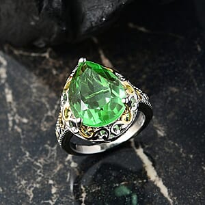 EverTrue Chartreuse Quartz (Triplet) 8.90 ctw Art Deco Ring 18K YG Plated and Platinum Bond (Size 10.0)
