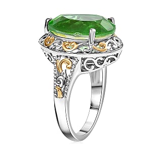 EverTrue Chartreuse Quartz (Triplet) 8.90 ctw Art Deco Ring 18K YG Plated and Platinum Bond (Size 10.0)