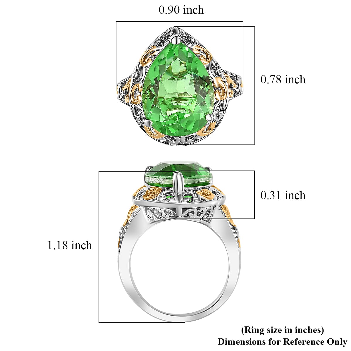 EverTrue Chartreuse Quartz (Triplet) 8.90 ctw Art Deco Ring 18K YG Plated and Platinum Bond (Size 6.0) image number 5