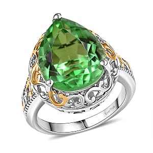EverTrue Chartreuse Quartz (Triplet) 8.90 ctw Art Deco Ring 18K YG Plated and Platinum Bond (Size 8.0)