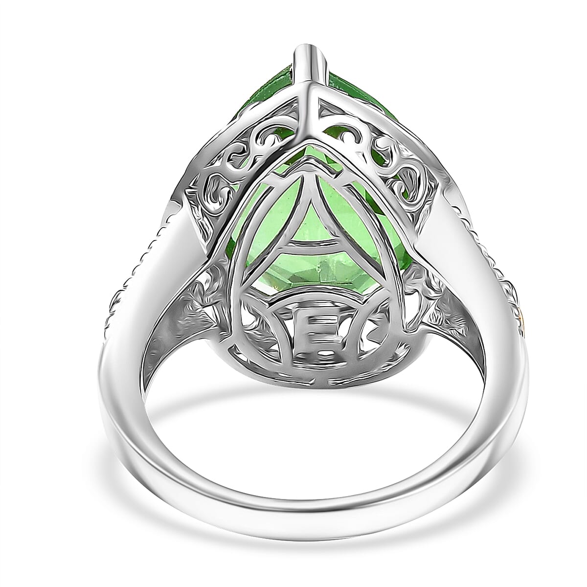EverTrue Chartreuse Quartz (Triplet) 8.90 ctw Art Deco Ring 18K YG Plated and Platinum Bond (Size 8.0) image number 4