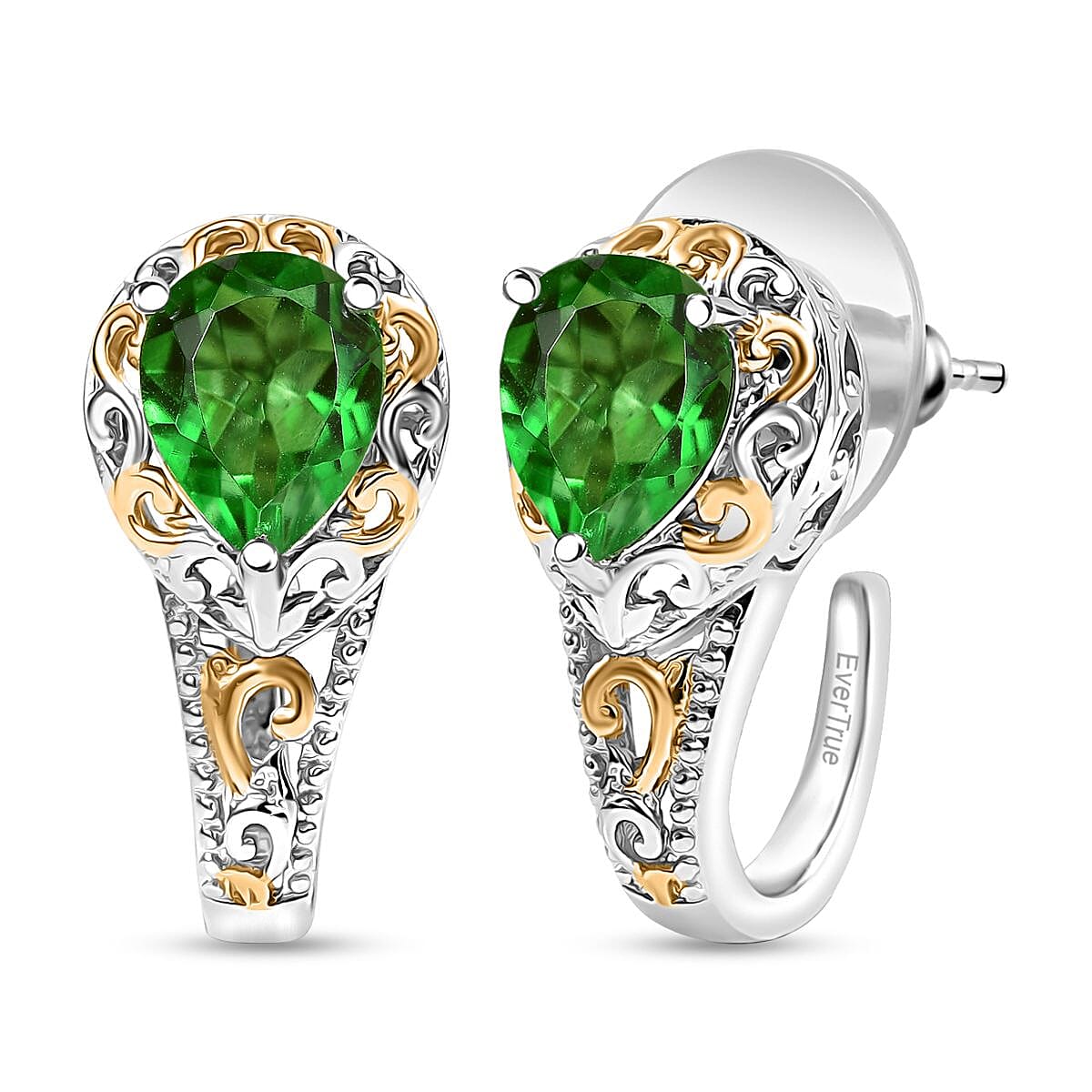 EverTrue Chartreuse Quartz (Triplet) 3.75 ctw J-Hoop Earrings 18K YG plated and Platinum Bond image number 0