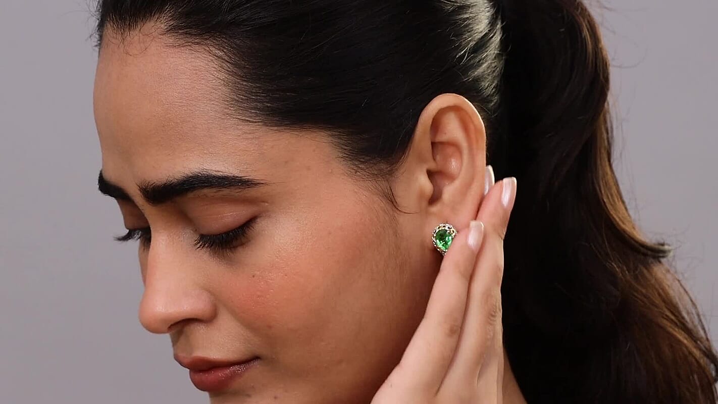 EverTrue Chartreuse Quartz (Triplet) 3.75 ctw Art Deco Earrings 18K YG plated and Platinum Bond