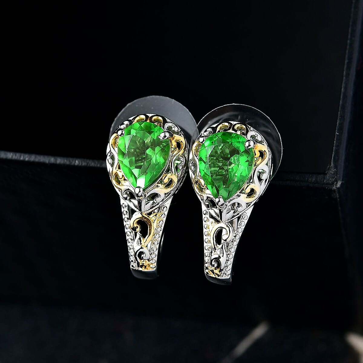EverTrue Chartreuse Quartz (Triplet) 3.75 ctw J-Hoop Earrings 18K YG plated and Platinum Bond image number 1
