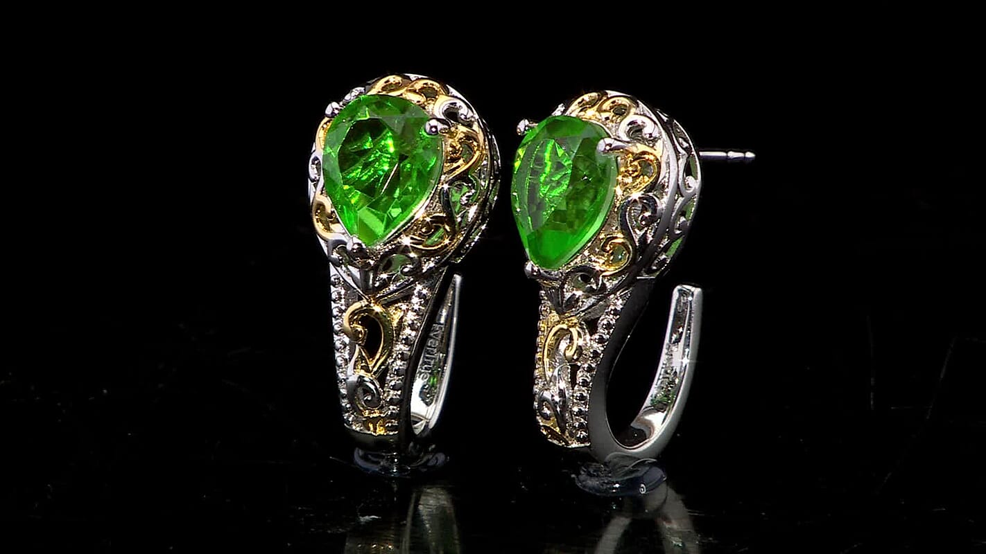 EverTrue Chartreuse Quartz (Triplet) 3.75 ctw Art Deco Earrings 18K YG plated and Platinum Bond