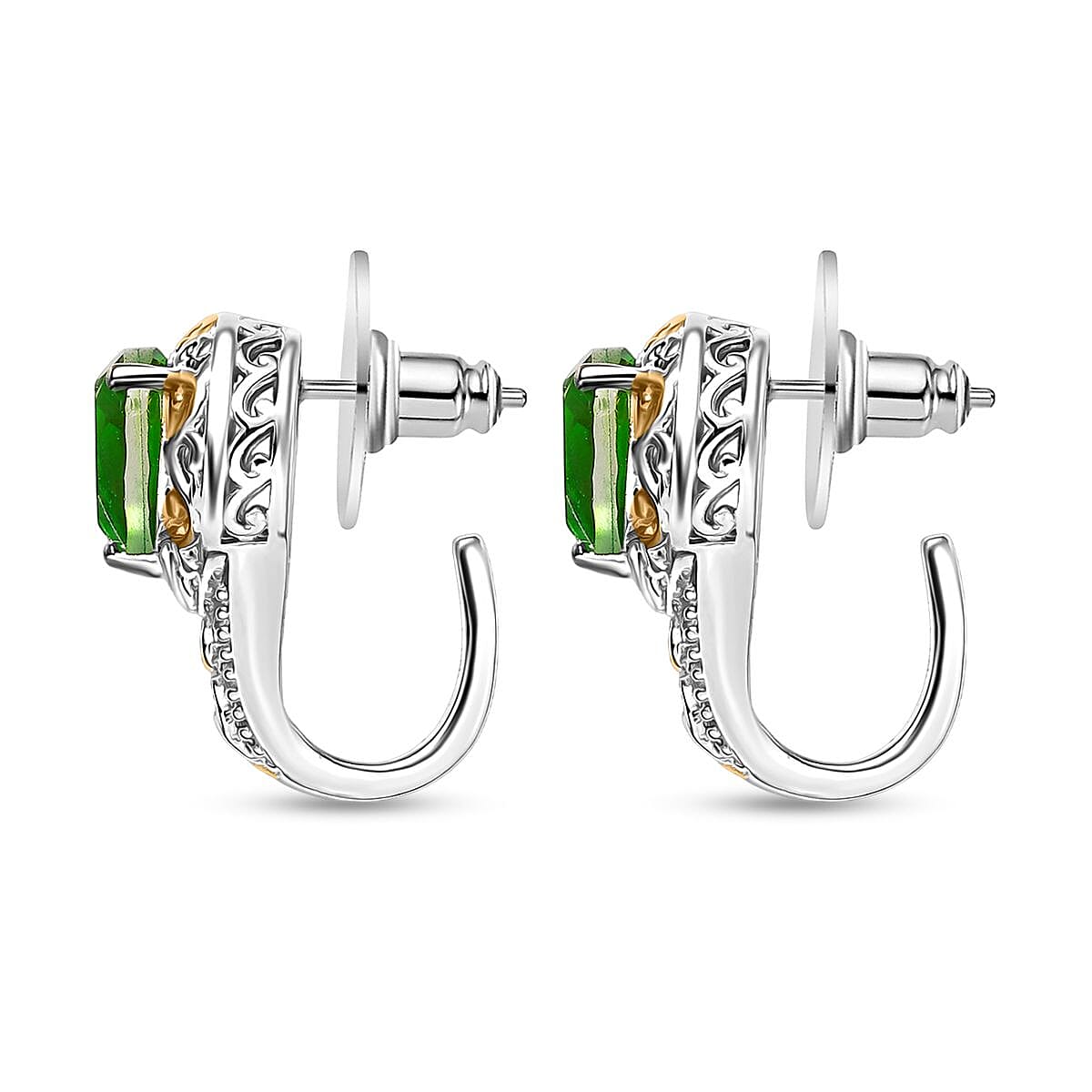 EverTrue Chartreuse Quartz (Triplet) 3.75 ctw J-Hoop Earrings 18K YG plated and Platinum Bond image number 3