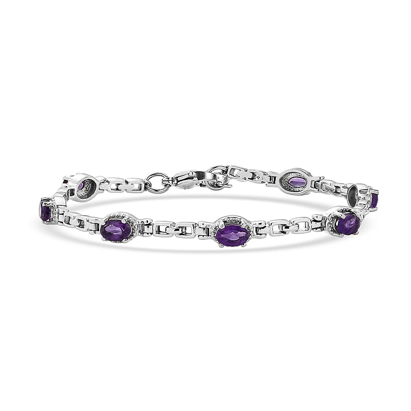 EverTrue African Amethyst 3.00 ctw Bracelet in Stainless Steel (7.00 In)