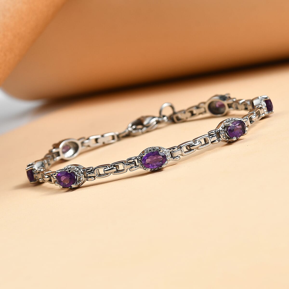 EverTrue African Amethyst Bracelet in Stainless Steel (7.00 In) 3.70 ctw image number 1