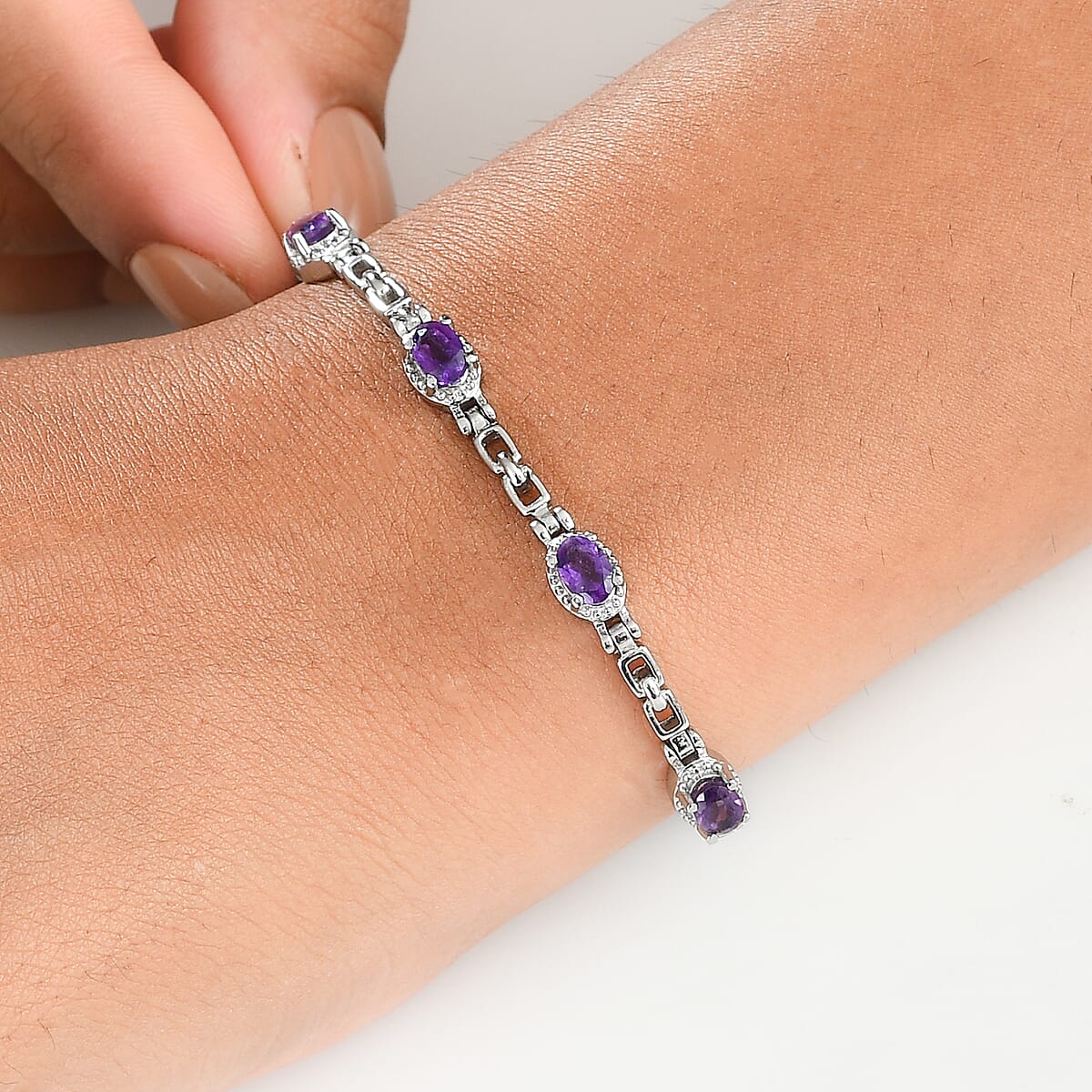 EverTrue African Amethyst Bracelet in Stainless Steel (7.00 In) 3.70 ctw image number 2